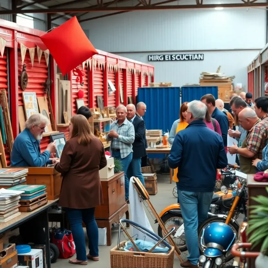 Community members participating in a storage auction